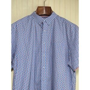 Johnston & Murphy Shirt Mens XL Blue Geometric Short Sleeve Button Front Casual